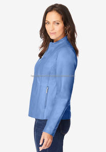 Personalizable sólido de talla grande de las mujeres de cuello alto corto chaqueta de cuero de oveja de punto transpirable alto invierno/otoño - Product Image 2