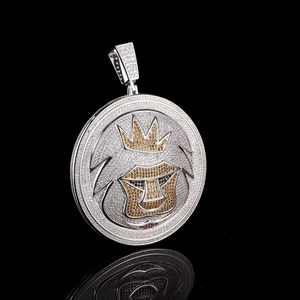 Disque rond personnalisé en couronne Lion pendentif rond Moissanite diamant 925 argent cadeau de fête pour bijoux fins pendentifs et breloques - Product Image 3