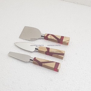 Juego de cuchillos de queso de acero inoxidable 18/8 de alta gama con mango de resina y madera para vajilla decorar utensilios de cocina de fiesta de cumpleaños usados - Product Image 2