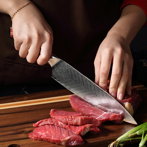 Vente en gros de commandes en gros personnalisées OEM ODM couteau de chef de cuisine professionnel style Damas avec manche en bois de résine - Product Image 5