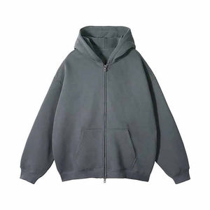 Vente en gros, sweat à capuche personnalisé pour hommes, poids lourd, surdimensionné, à double fermeture éclair, nouveau sweat court à capuche zippé Boxy d'hiver en coton - Product Image 4