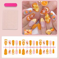 NBL-JX-145 3D Oranje Fruit Gradient Press-on Nagels 30 stuks Herbruikbare Volledige Dekking Kunstnagels Zomer Handgemaakte Amandel Nageltips