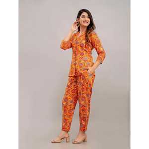 ชุดสองชิ้นสีส้มเข้มของผู้หญิงยาวเหนือเข่าสไตล์ลำลองและอินเทรนด์" - Product Image 4