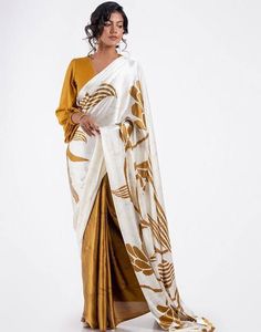 Magnifique sari en crêpe satiné imprimé, prêt-à-porter, de luxe, de style ethnique indien, provenant d'un fournisseur indien. - Product Image 3