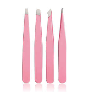 High Quality 4 Piece Stainless Steel Slanted Tip Reusable Durable Eyebrow Tweezer <b>Set</b> - Product Image 1