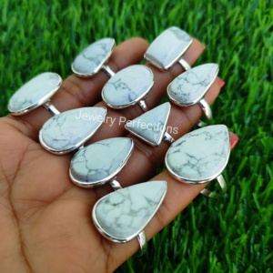 Bagues fines en argent sterling 925 les plus tendances Pierre précieuse Howlite originale 14k avec diamant perle Vente en gros à la mode pour femmes - Product Image 3