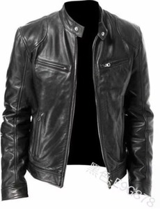 <b>For</b> Brown Coated Leather Varsity <b>Jacket</b> Slim Fit <b>Men</b> Motorcycle Style Outerwear Stand Hooded Zipper Pockets Classic Look ODM - Product Image 5