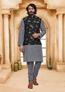 Conjunto de pijama Kurta de seda India Premium elegante con Chaqueta de algodón bordado verde para ropa de fiesta de boda de adultos - Product Image 5