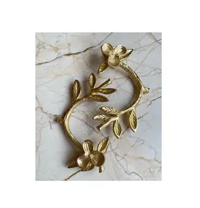 Poignées en laiton plateaux décoratifs feuille de taille moyenne et tige d'arbre poignée de plateau en laiton en forme de prix de gros - Product Image 1