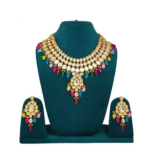 Multicolor Kundan 24K Gold Plated <b>Necklace</b> <b>Set</b> Fine Bridal and <b>Wedding</b> Jewelry for Women and Girls - Product Image 2