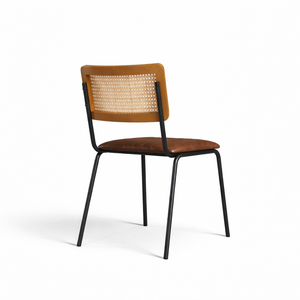 เก้าอี้รับประทานอาหารหนังแท้แบบซ้อนได้ |   ที่นั่งร้านอาหารอินดัสเทรียล บิสโทร |   เฟอร์นิเจอร์โครงเหล็กหุ้มหวายแบบสั่งทำ - Product Image 3