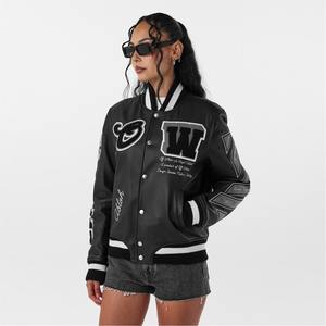 Chaqueta Universitaria Personalizada para Mujer, Chaqueta Universitaria de Alta Calidad con Bordado, Chaqueta Universitaria de Invierno con Mangas de Cuero - Product Image 3