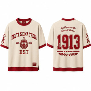 เดลต้า ซิกมา ทีต้า DST 1913 เสื้อยืดแขนสั้นสีแดงผู้ชายเสื้อลำลองผ้าฝ้ายคอกลมทรงโอเวอร์ไซส์ตัดเย็บแบบคอนทราสต์ - Product Image 1