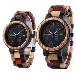 Montres de luxe en bois à quartz avec bracelets en acier inoxydable et cuir, logo personnalisé, haute qualité et résistantes à l'eau pour couples - Product Image 1