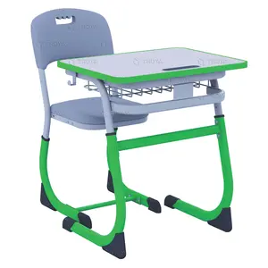 ชุดโต๊ะเรียน "ฉลาด" สำหรับโรงเรียนมัธยมต้นปรับความสูงได้สีเทา/เขียว