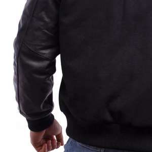 แจ็กเก็ตเบสบอลสีดำแบบไม่มีลายปักปกหนังสำหรับฤดูหนาวสั่งตัดตามสั่ง - Product Image 5