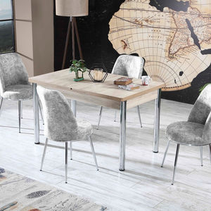 Juego de Mesa de Comedor Extensible Dorado, Superventas, 6 Sillas, Juego de Mesa y Sillas, Muebles Modernos de Madera de Lujo, Económico - Product Image 1