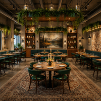 Meubles de restaurant turc, table ronde de luxe, ensemble de chaises en cuir vert capitonnées, canapé de restaurant vert à dossier haut, en solde
