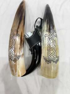 Corne à boire de style viking de qualité supérieure, polie, écologique, en agate, avec support en fer, authentique, à motif animal - Product Image 6