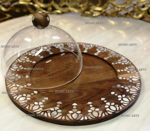 Bandeja de Madera de Calidad Deluxe con Cúpula Acrílica, Diseño Moderno, Forma Redonda, Bandeja para Servir Dulces con Cúpula - Product Image 6