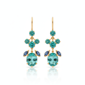 Boucles d'oreilles pendantes multiformes en topaze bleue hydro pour femmes |   5 pouces |   13 grammes |   Boucles d'oreilles pendantes en argent sterling 925 plaqué or 18 carats - Product Image 6