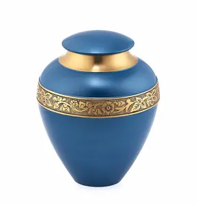 Urne funéraire dorée bleue pour cendres humaines, personnalisable en gros, urne commémorative artisanale pour la vente en gros - Product Image 4