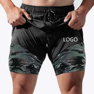 Short de gymnastique décontracté solide en polyester 2 en 1 pour hommes, teint en plaine, séchage rapide, respirant, entraînement sportif, basket-ball avec poche - Product Image 1