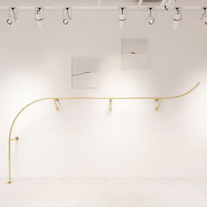 צינור תעשייתי מודרני צינור רצפה פשוט עומד בגדים חנות שילוב קיר רכוב - Product Image 2