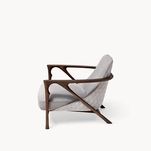 Fauteuil de salon moderne de luxe en teck massif, avec accoudoirs capitonnés à motif losanges, canapé individuel rembourré pour salon et hôtel - Product Image 5