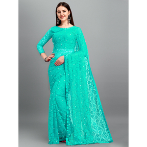 Bollywood ethnique Net Saree pour les femmes Self Design Designer Saree avec bordure en dentelle nuptiale Party Wear Saree avec chemisier - Product Image 1