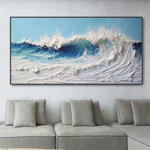 Pintura al óleo con textura de mano de océano 3D, decoración del hogar con mar azul abstracto, decoración de pared de moda, pintura de Arte Impresionista - Product Image 4