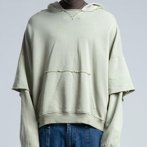 Streetwear Acid Wash Double Sleeve Hoodies pour Garçons 100% Coton Matériel French Terry Sun Faded Acid Wash Hoodie - Product Image 5