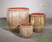 Pot Bunga Keramik Art-home Ceramics AN902H87 Clay Kaoli, Desain Modern Biru Putih, Lapisan Galvanis Tinggi, Vietnam, Mini SET
