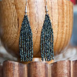 <b>Black</b> Seeds Beaded Brass Silver Plated <b>Earrings</b> Handmade <b>for</b> <b>Women</b> and Girls Wear in Wedding Party, Hldi, Mehendi Occasions - Product Image 3