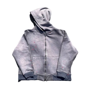 Sweat à capuche zippé lavé à l'acide imprimé de haute qualité pour hommes - Product Image 2