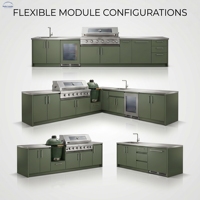 Ensemble d'armoires de cuisine extérieures en acier inoxydable résistant aux intempéries avec évier et réfrigérateur pour barbecues, design noir