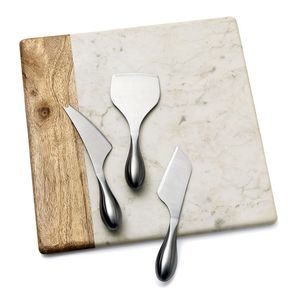 บอร์ดไม้และหินอ่อนเพื่อความปลอดภัยสำหรับตกแต่งเขียงไม้อะคาเซียเขียงหั่นชีสหินอ่อนและไม้อะคาเซียบอร์ดเสิร์ฟพร้อมที่จับ - Product Image 3