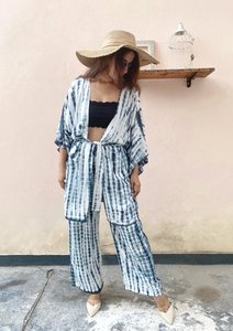 Romántico Rayón Tie Dye Girls Resort Wear Conjunto de dos piezas Cómodo Hasta el suelo Noche Ajuste suelto Tela ecológica natural - Product Image 5