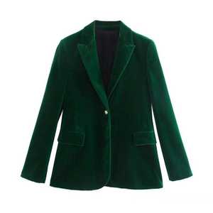 Blazer Largo para Mujer, Nuevo Diseño, Alta Calidad, Elegante, Azul, Terciopelo, Tejido Sólido, Antiarrugas, Transpirable, Bordado 3D, Un Solo Botón - Product Image 3