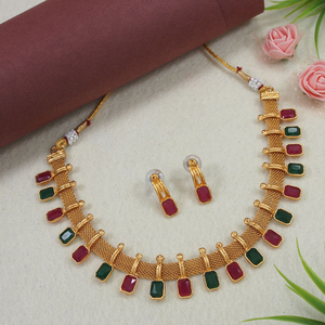 Conjunto de collar chapado en oro de lujo con piedras de cristal brillantes, joyería clásica y versátil para ropa nupcial, festiva o de noche - Product Image 2
