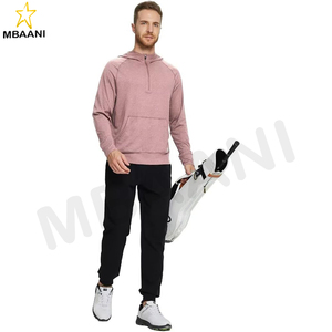 Sweat-shirts décontractés pour hommes à manches longues avec poche kangourou, légers, en tissu chiné, avec fermeture éclair quart de tour pour le golf - Product Image 3