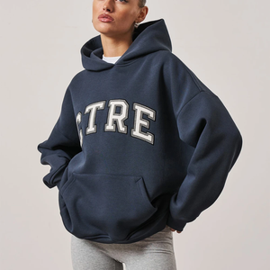 Low MOQ WOmen Oversized Solid Hoodies Custom Logo Printing <b>Drop</b> Shoulder 100% Cotton Fleece Hoodie OEM All Colours Available - Product Image 1