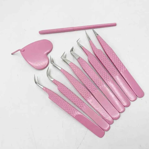 Ensemble de pinces à épiler professionnelles pour extensions de cils rose bébé, en acier inoxydable, anti-magnétique, poignée confortable, 10 mm, volume, isolation des cils - Product Image 1