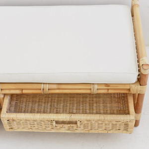 Venta al por mayor banco de ratán natural bohemio MOQ bajo con almacenamiento y cojín suave banco de dormitorio con almacenamiento de Vietnam - Product Image 3