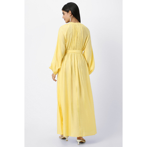 Vente chaude Plus femmes décontracté Maxi robe col arrondi manches longues brodé taille ceinture personnalisable dos pleine longueur - Product Image 1