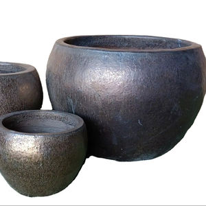 [Anny] Pot en céramique émaillée d'extérieur, jardinière, lot de 3, rouge // Fournisseur de poterie vietnamienne - Product Image 1