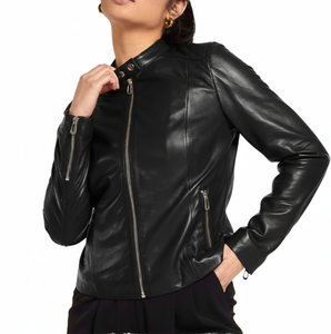 Chaqueta de cuero para mujer, corte ajustado, ropa de abrigo de moda para mujer, fabricación personalizada, proveedor mayorista OEM, moda de invierno, estilo casual urbano - Product Image 3