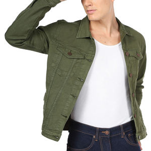 แจ็คเก็ตยีนส์สีเขียวลำลองสำหรับผู้ชาย ดีไซน์ทรงเข้ารูป ติดกระดุมด้านหน้า มีกระเป๋าข้างอก เสื้อคลุมสำหรับฤดูหนาว สีพื้น ไซส์ XS - Product Image 5