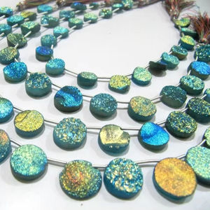 Ágata recubierta de Titanio natural azul Druzy cuentas redondas Briolette 8mm piedra de cristal facetado para joyería vendida por hebra - Product Image 1
