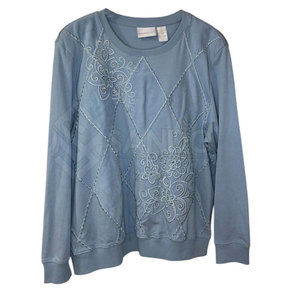 เสื้อสเวตเตอร์ผ้าฝ้ายกันลมของผู้หญิงมีรายละเอียดพลอยเทียมออกแบบโลโก้ด้านหน้าระบายอากาศและสำหรับฤดูหนาว - Product Image 1